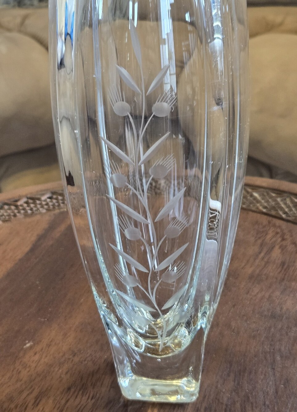 Vintage Etched Floral Vase  With Beautiful Design. Circa 1950's - Picture 2 of 7